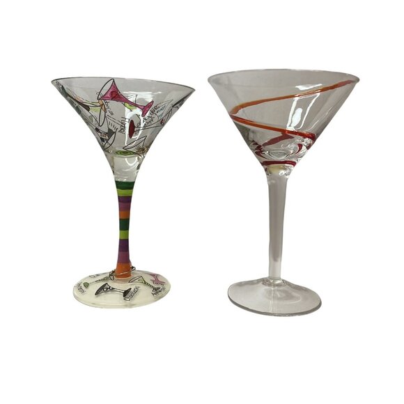 Mixed Lot 2 Martini Glasses-Lolita Handpainted - 7” And Pier 1 Red Swirl - Picture 3 of 9